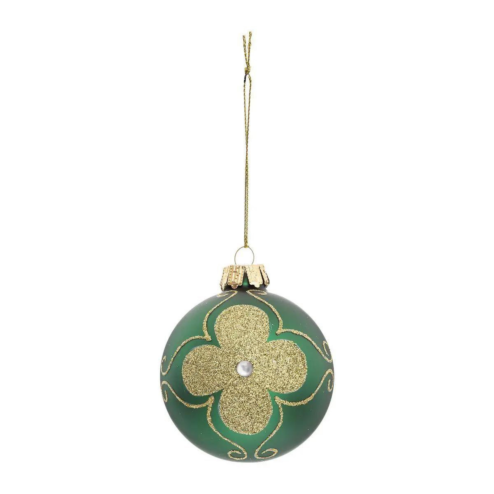 ATMOSPHERA Boule de noël maxi fleur  soir  8cm vert & or