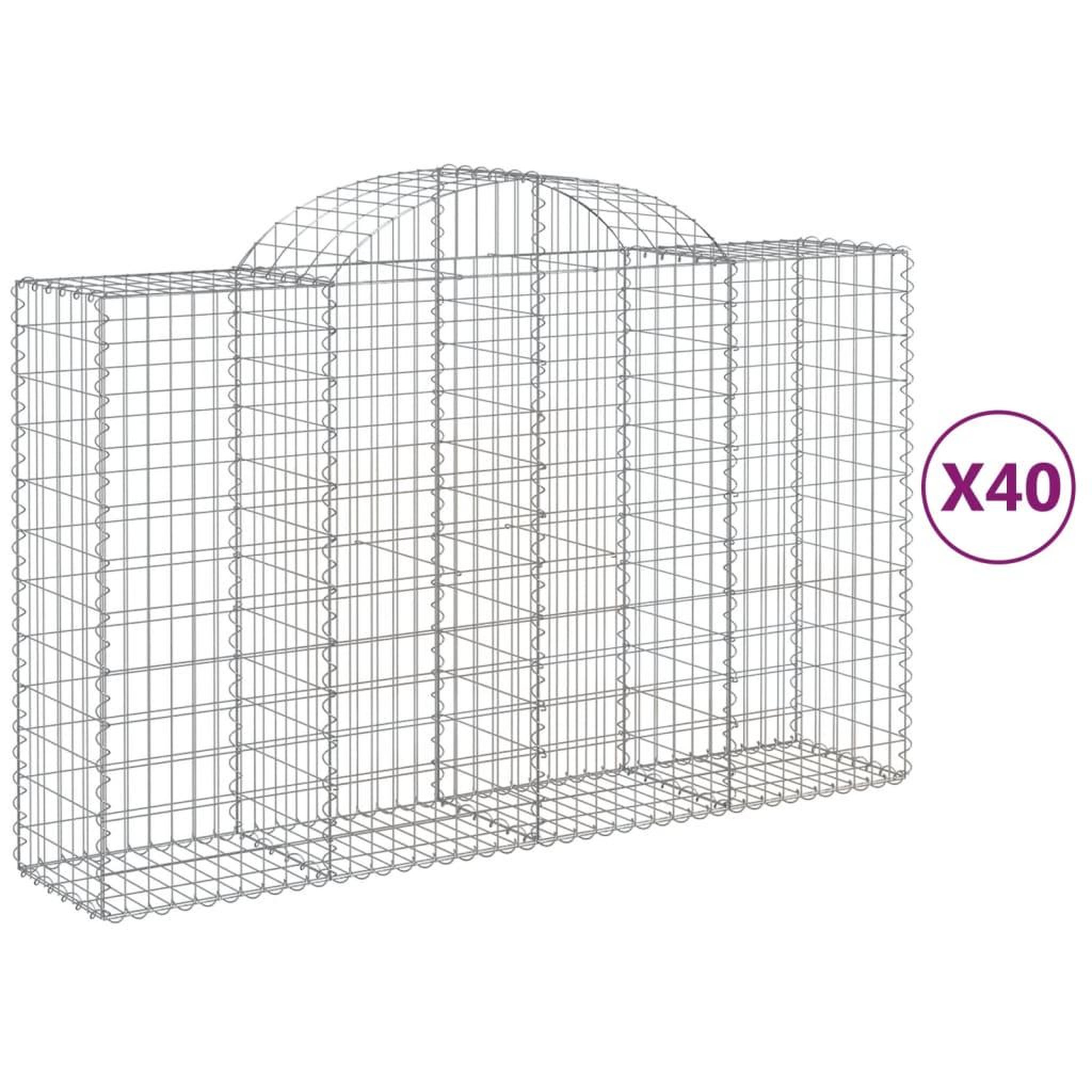 Voir la diapositive 2 : VIDAXL Paniers a gabions arques 40 pcs 200x50x120/140 cm Fer galvanise