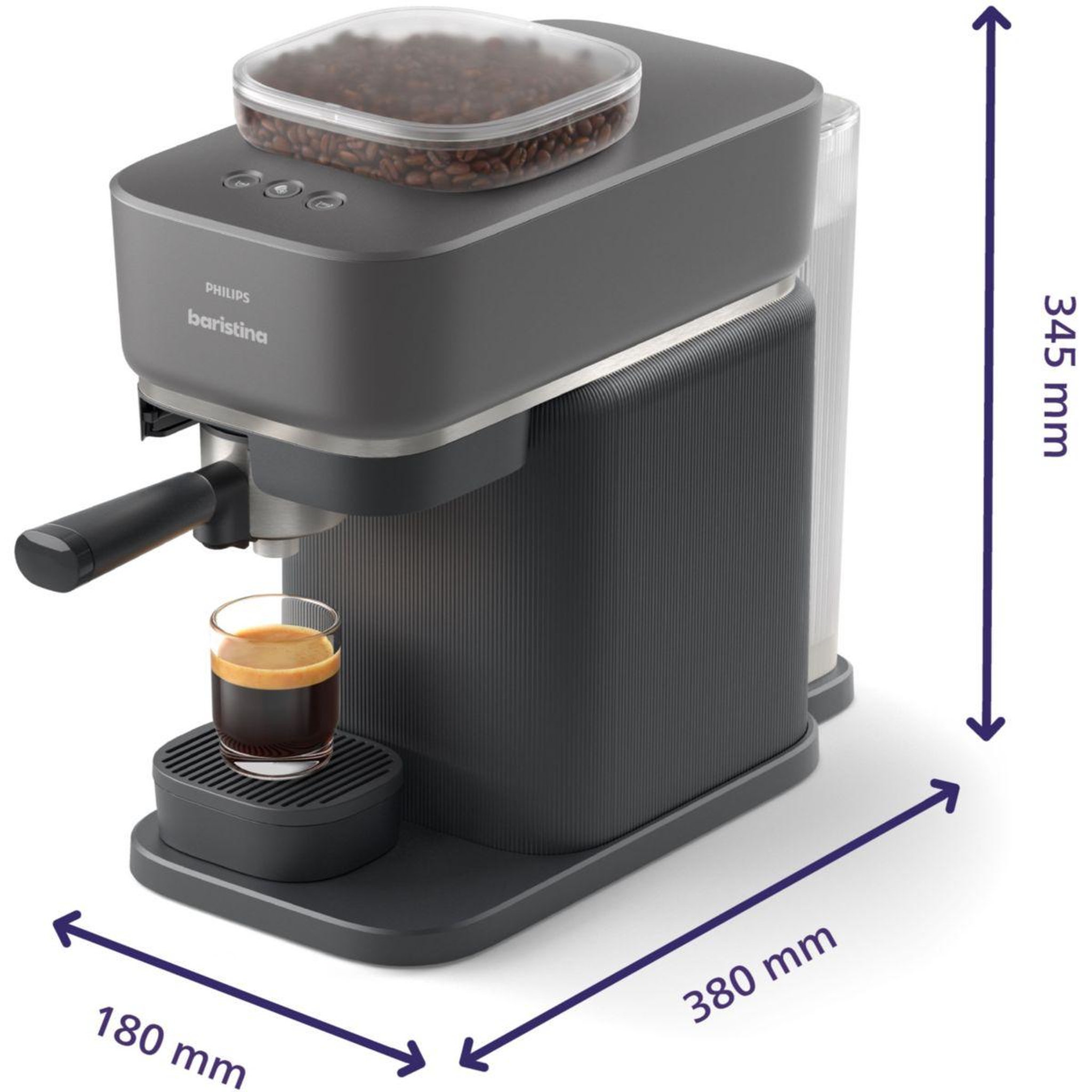 Voir la diapositive 4 : Philips Machine à expresso baristina bar303/60 cafetière à grain noire + mousseur à lait