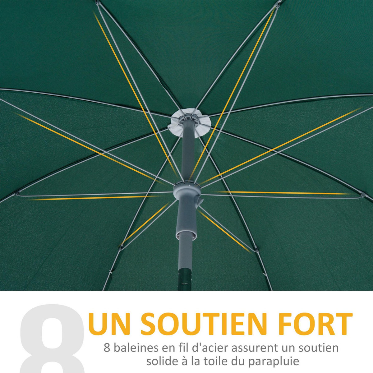 OUTSUNNY Parasol inclinable octogonal de jardin Ø 2 m métal polyester vert