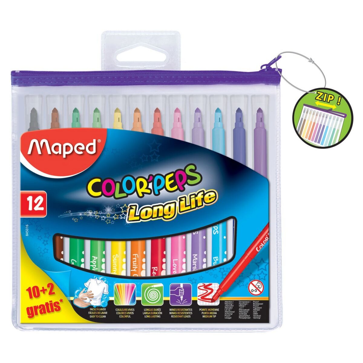 MAPED Trousse de 10+2 feutres de coloriage lavables pointe moyenne  Color'Peps Long Life pas cher 