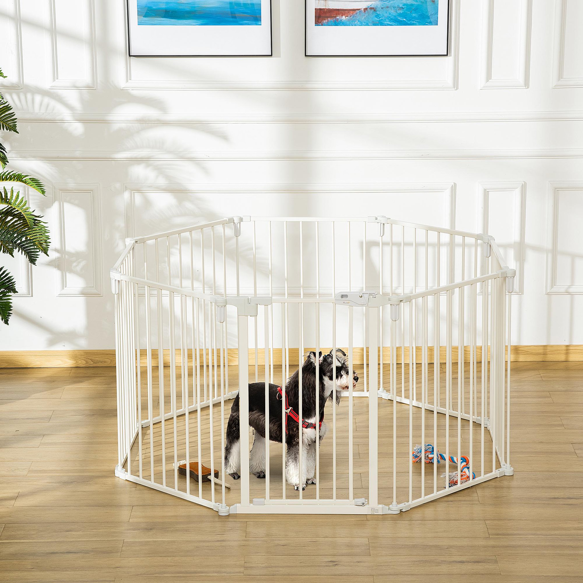 Voir la diapositive 2 : PAWHUT Barrière de sécurité - parc enclos chien modulable pliable - porte verrouillable - 8 panneaux acier et pp - dim. 482,5l max. X 76h cm blanc