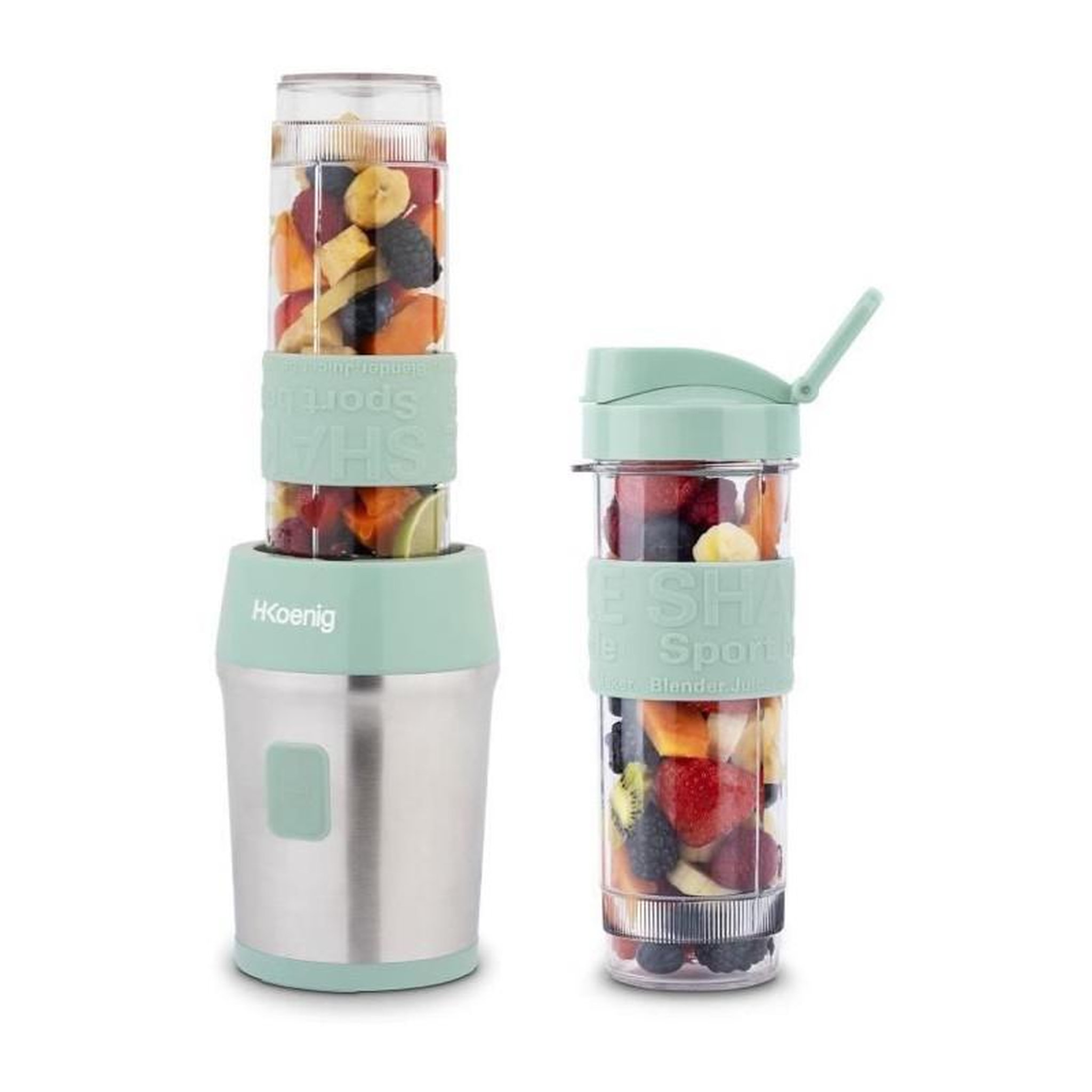 Voir la diapositive 4 : HKOENIG Mini blender - SMOO18 - 300 W - 570 mL - Vert pastel - 2 gourdes incluses