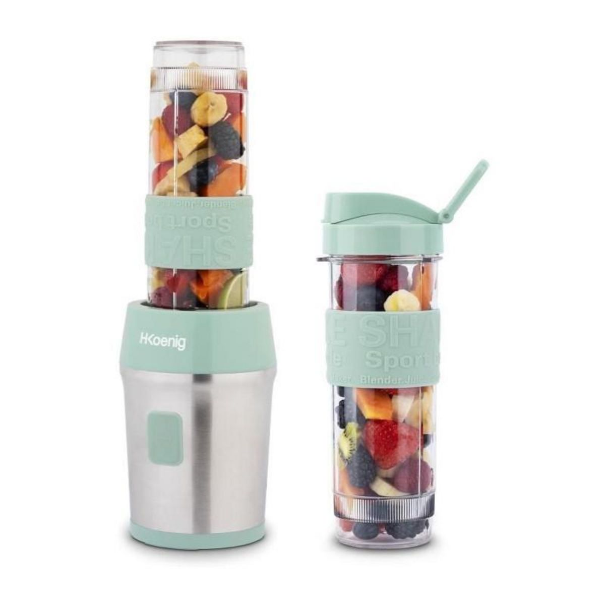 HKOENIG Mini blender - SMOO18 - 300 W - 570 mL - Vert pastel - 2 gourdes incluses