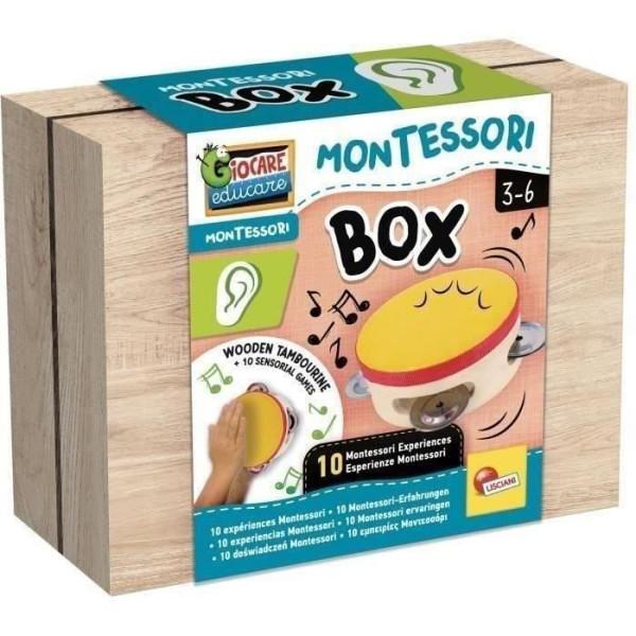 LISCIANI GIOCHI Jeu musical - lisciani - montessori box - l'ouie - tambourin en bois - rythme et audition - activités montessori