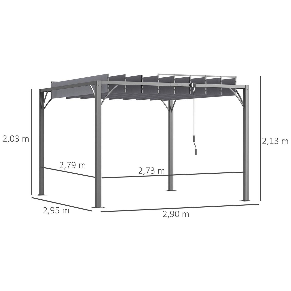 OUTSUNNY Pergola lames orientables dim. 2,9L x 2,95l x 2,13H m structure alu. acier époxy polyester gris