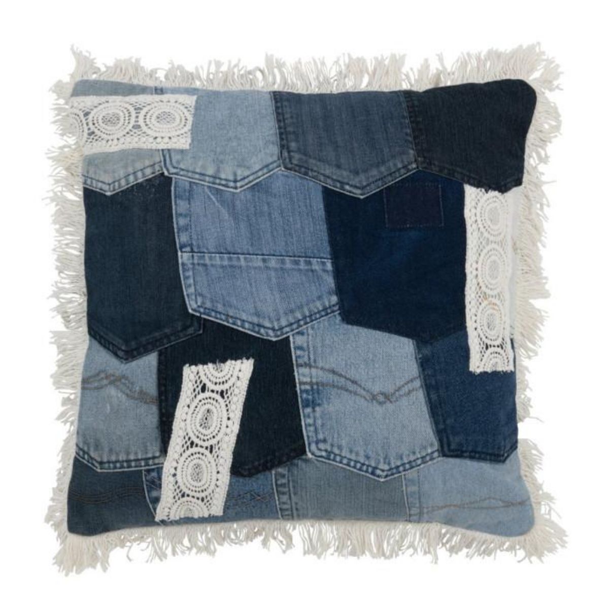 Paris Prix Coussin Déco Patchwork  Santorin  45x45cm Bleu