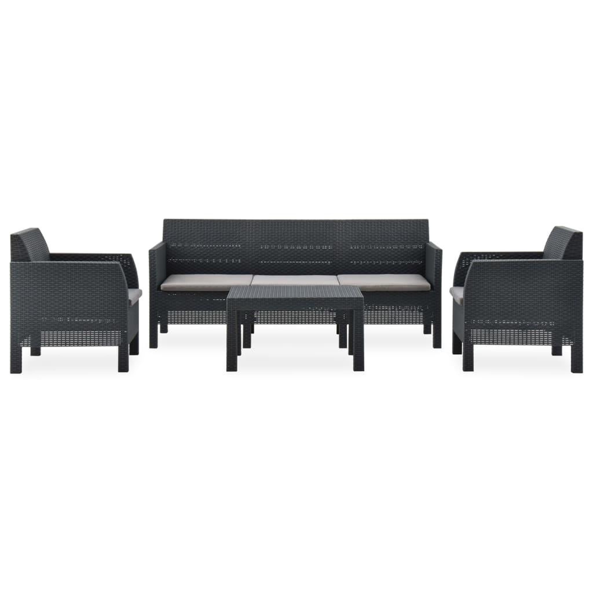 Voir la diapositive 2 : VIDAXL Salon de jardin 4 pcs avec coussins PP Rotin Anthracite