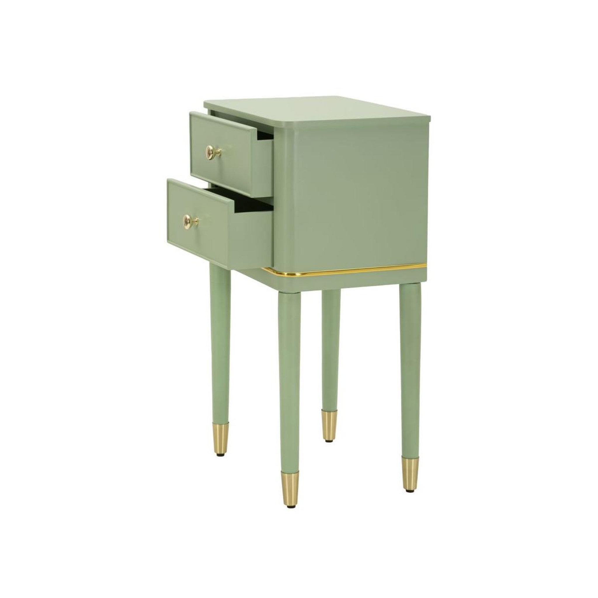 Voir la diapositive 4 : Paris Prix Table de chevet 2 tiroirs  camille  71cm vert & or