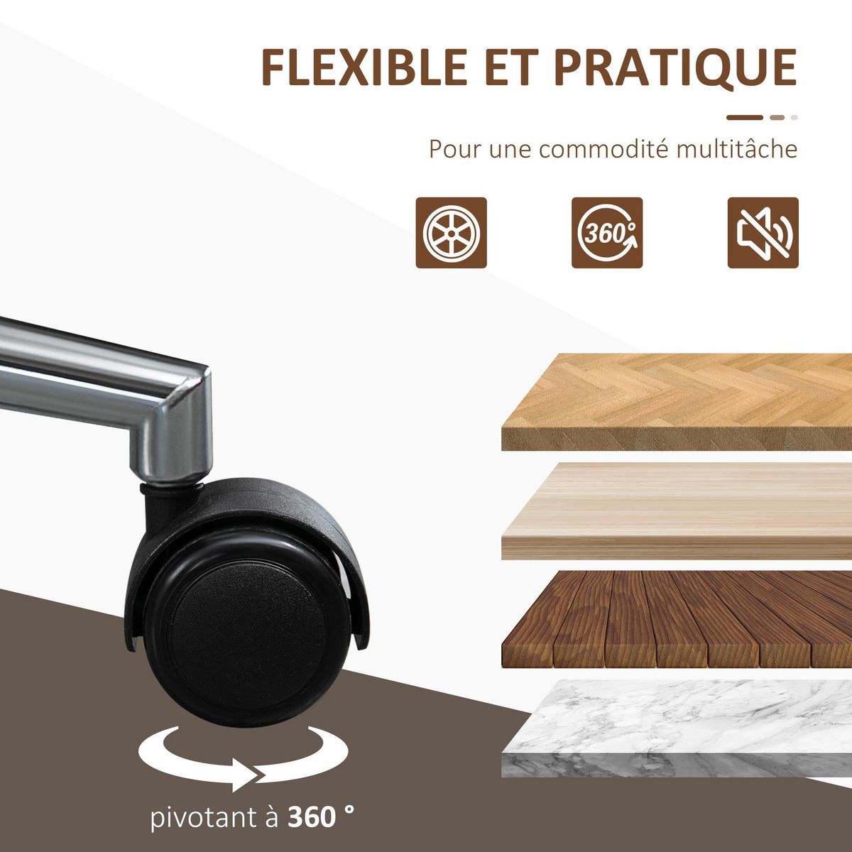 VINSETTO Chaise de bureau manager design vintage pivotante hauteur réglable bois peuplier acier chromé revêtement mixte synthétique tissu noir