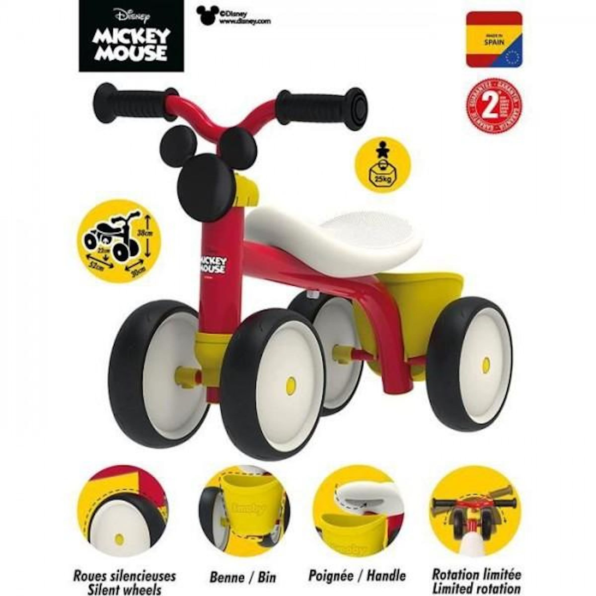 SMOBY Porteur Trotteur Smoby -  1er âge Mickey en métal - Rookie - Mixte - Rouge - 12 mois et plus