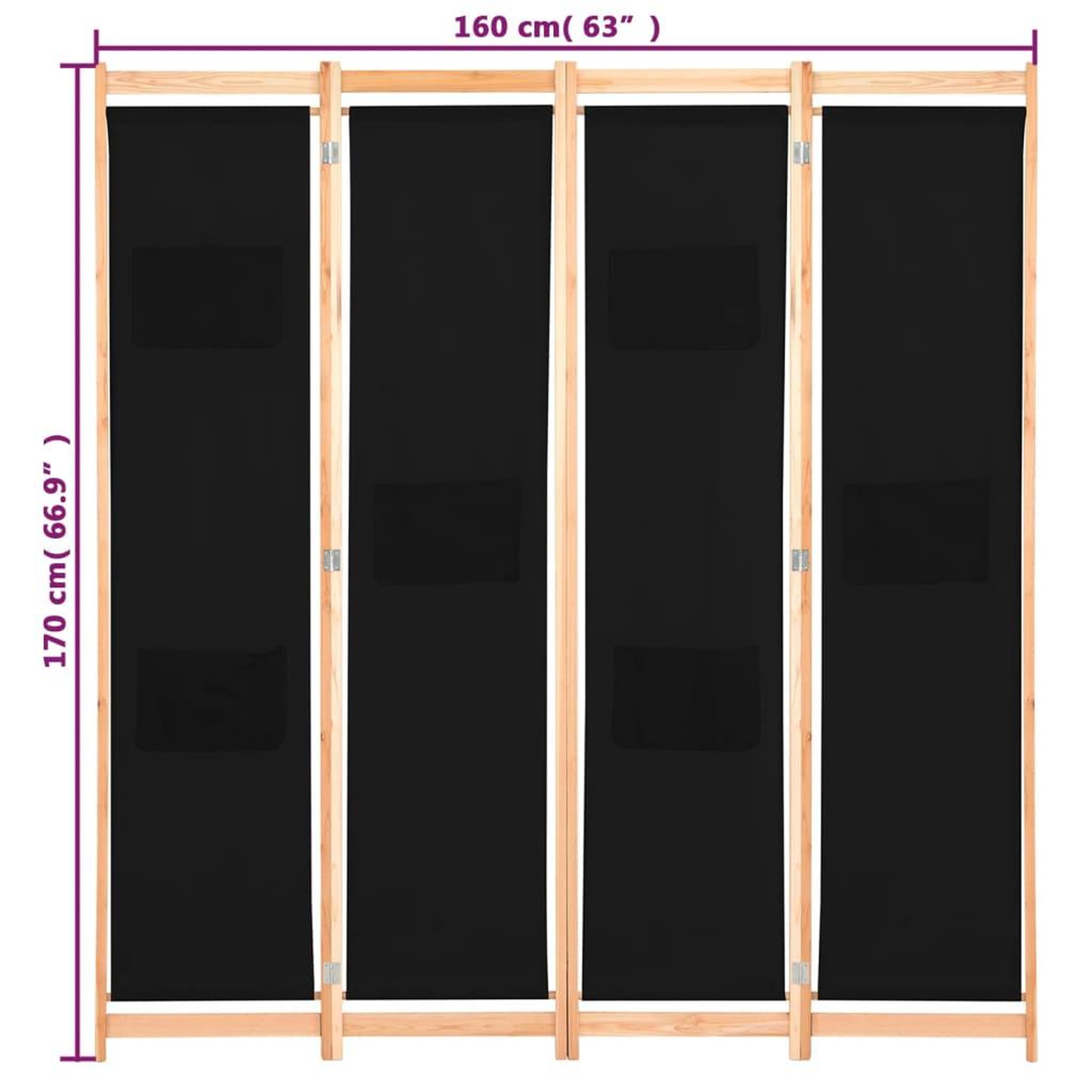 Voir la diapositive 6 : VIDAXL Cloison de separation 4 panneaux Noir 160x170x4 cm Tissu