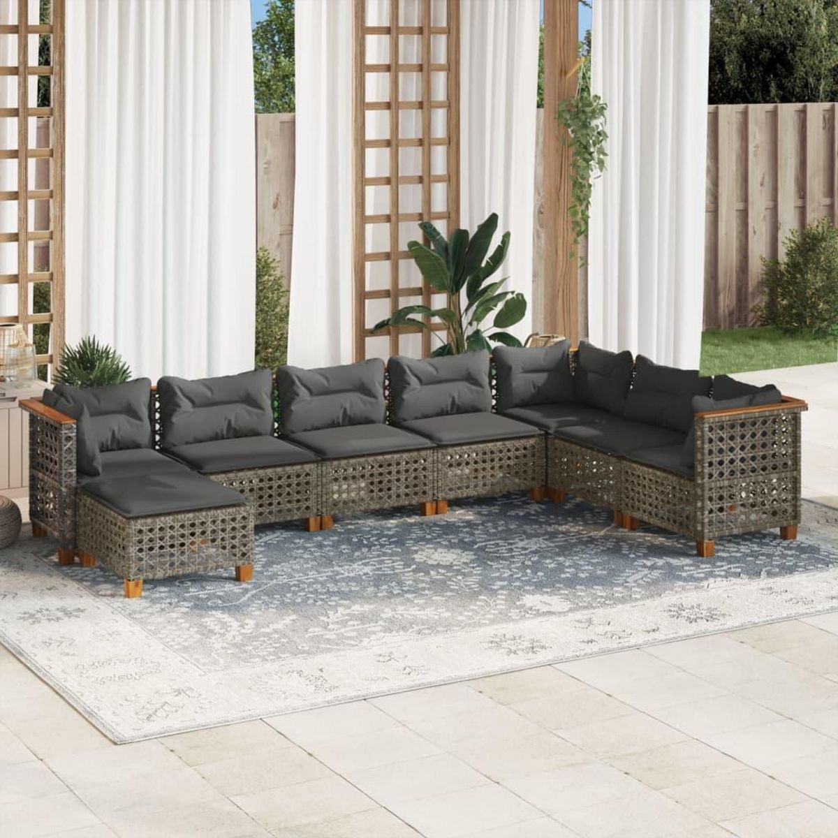 VIDAXL Salon de jardin 8 pcs avec coussins gris resine tressee