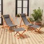 Voir la diapositive 3 : SWEEEK Chiliennes bois - Creus - 2 transats en bois d'Eucalyptus huilé avec coussin repose-tête gris et repose-pieds