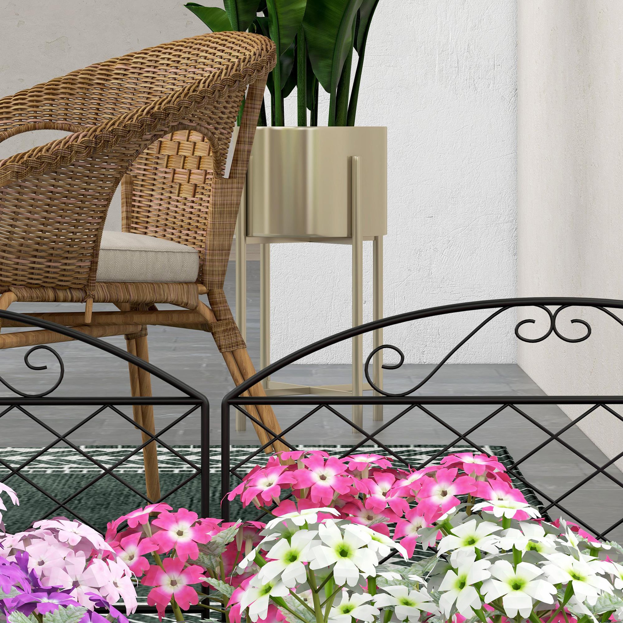 Voir la diapositive 5 : OUTSUNNY Lot de 5 clôtures de jardin décoratives avec ornements métal noir