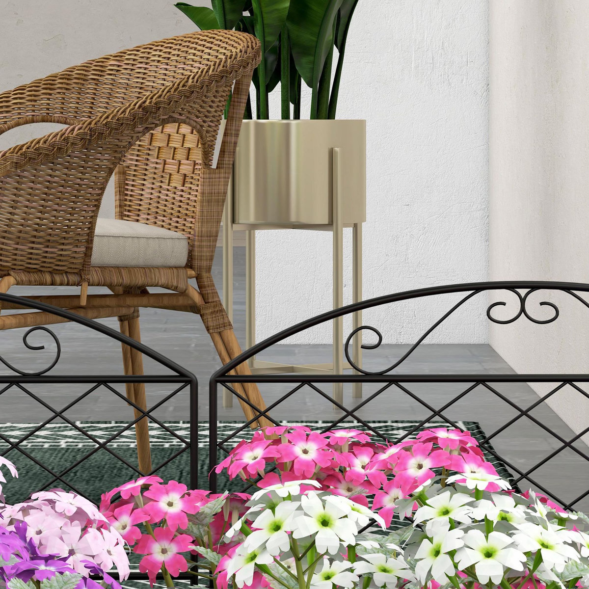 OUTSUNNY Lot de 5 clôtures de jardin décoratives avec ornements métal noir