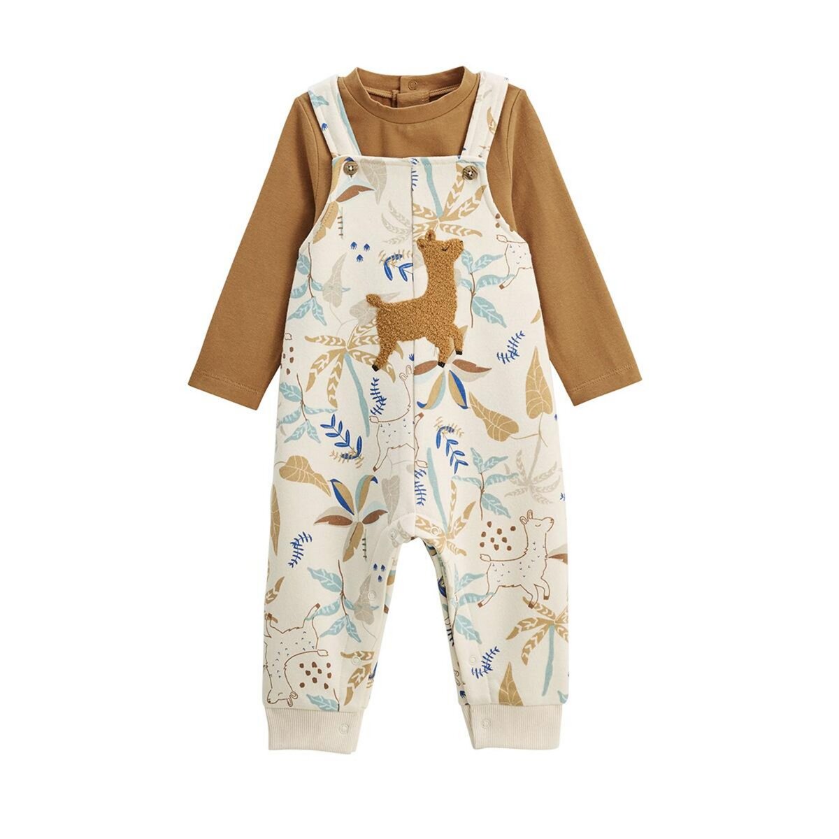 Petit Béguin Ensemble salopette bébé en molleton et t-shirt Lamascotte