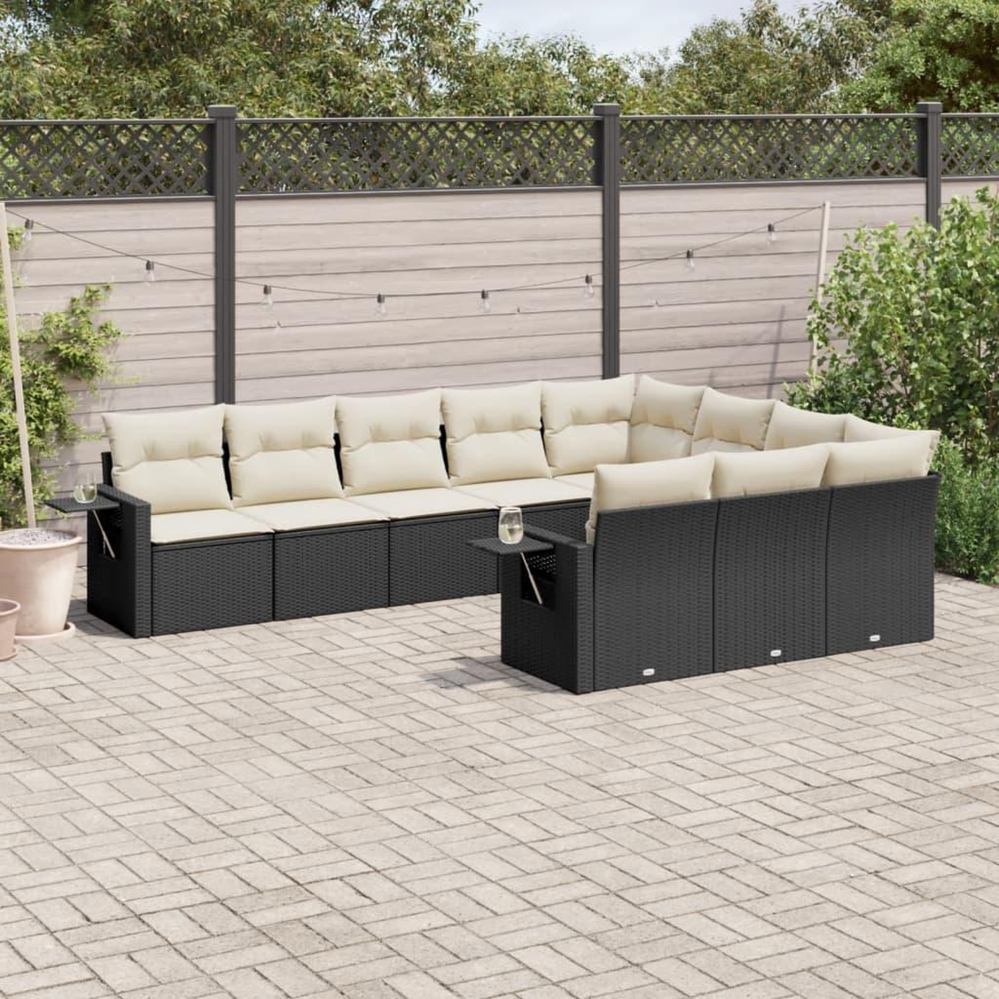 VIDAXL Salon de jardin 10 pcs avec coussins noir resine tressee