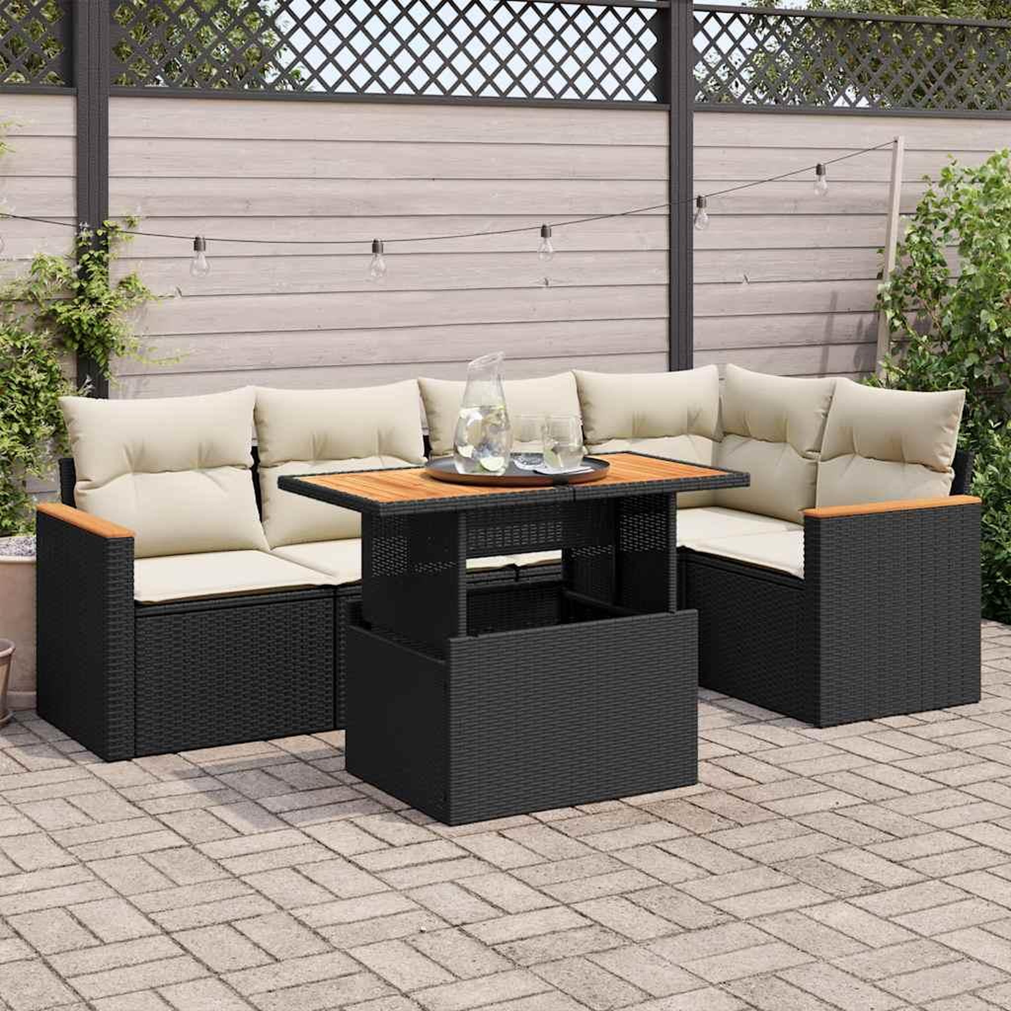 VIDAXL Salon de jardin 6 pcs avec coussins noir resine tressee acacia