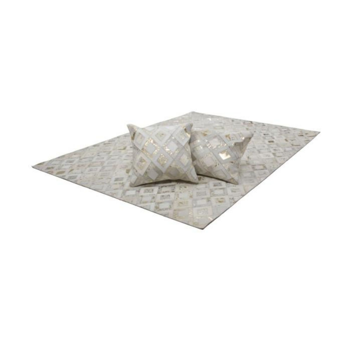 Paris Prix Coussin Déco en Cuir  Spark I  45x45cm Ivoire & Or