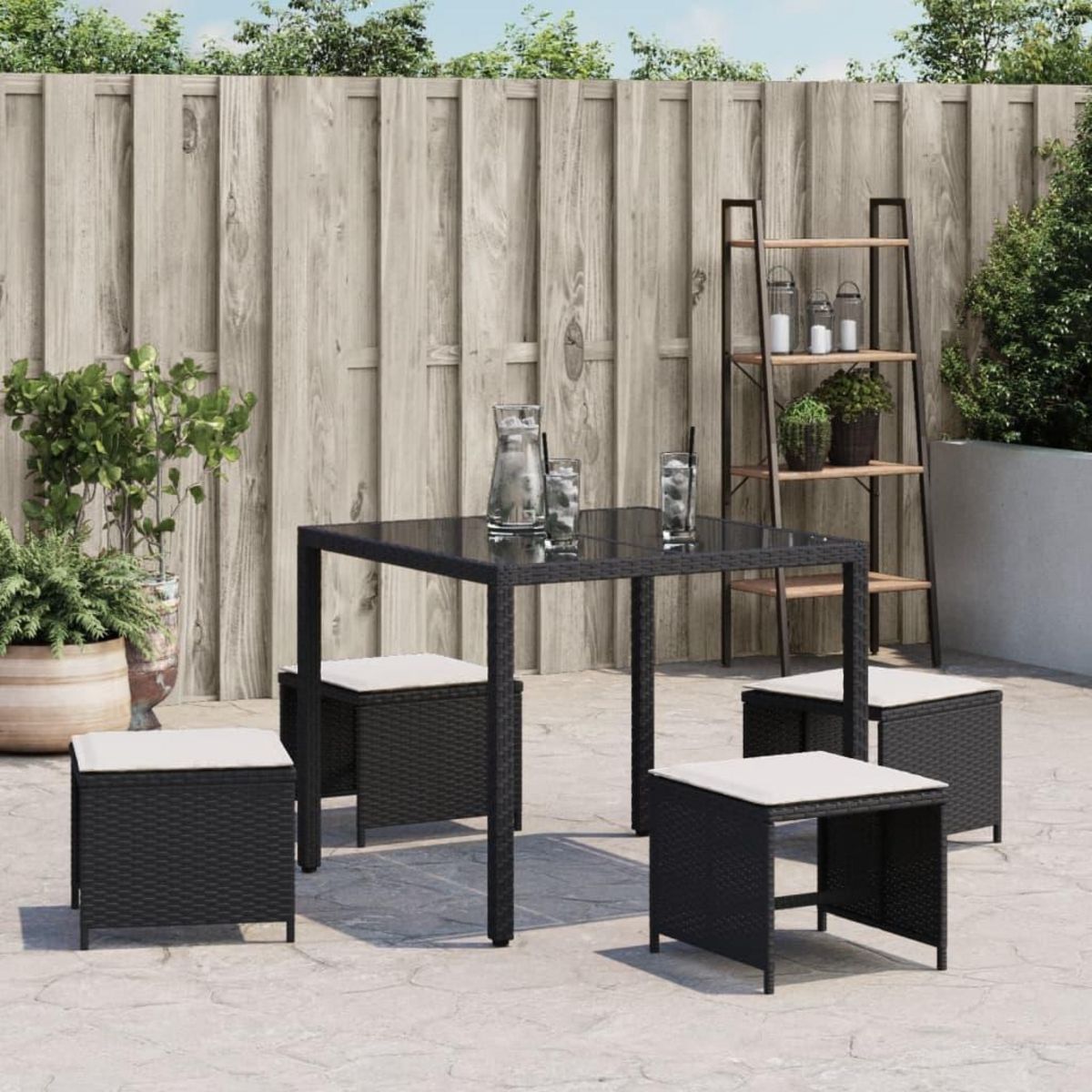 VIDAXL Tabourets de jardin et coussins lot de 4 noir 41x41x36 cm rotin