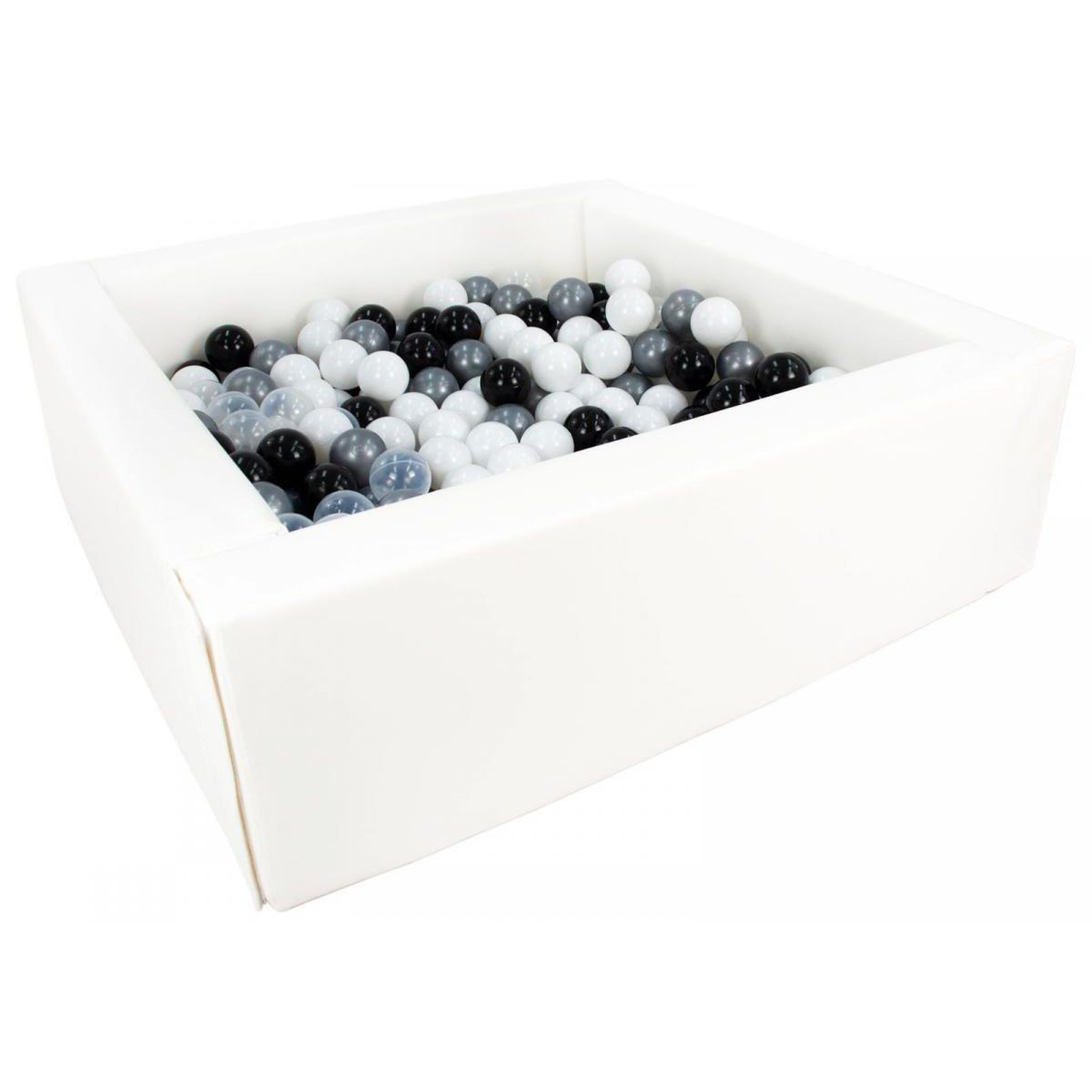 VELINDA Piscine à balles carrée avec 300 balles - blanc/noir, blanc, transparent, argent