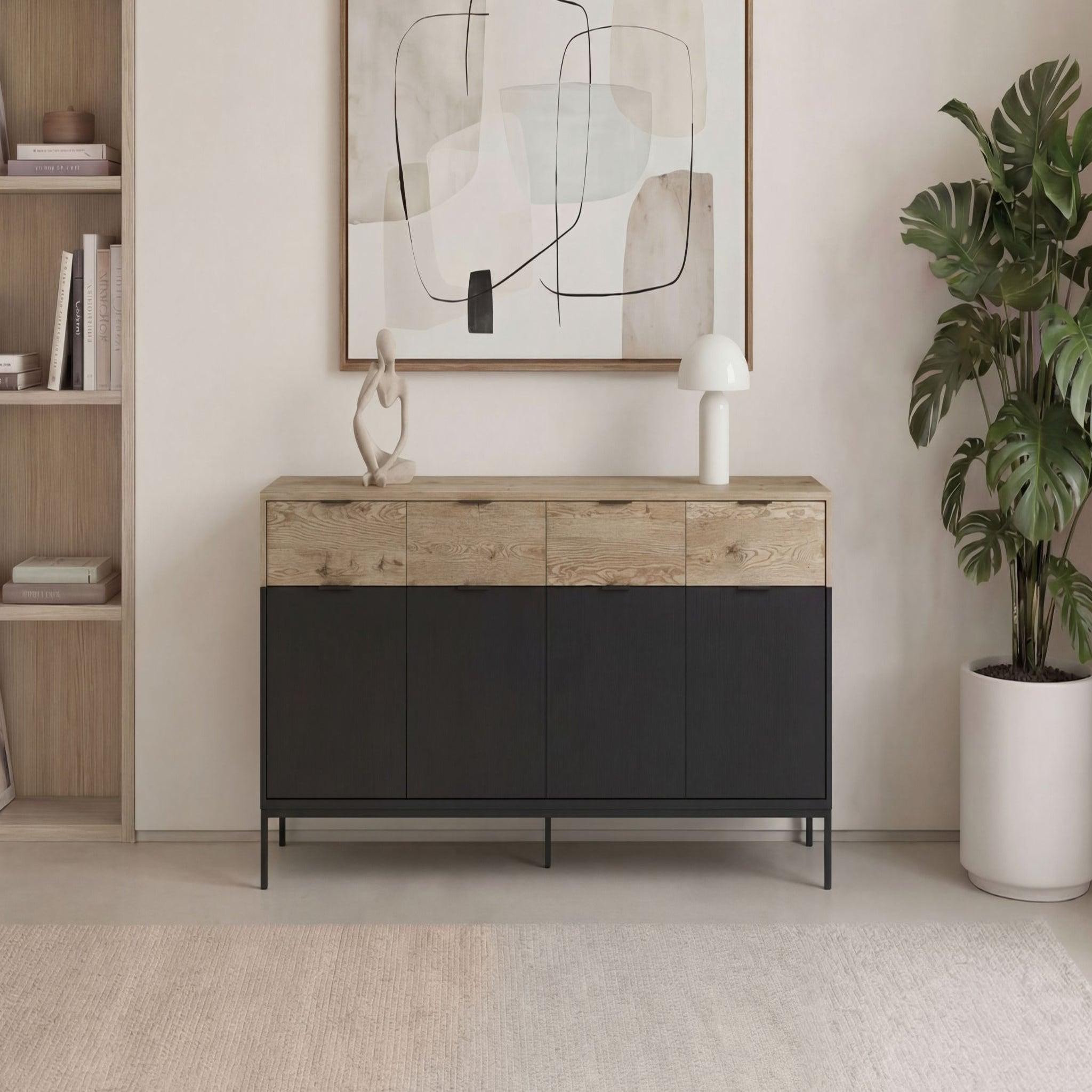 Voir la diapositive 2 : CASANOVA PARIS Eline - buffet 4 portes 180cm en mélamine - noir