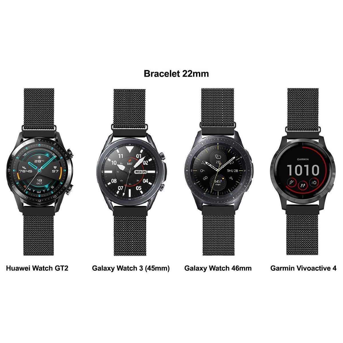 IBROZ Bracelet Samsung/Huawei 22mm Maille noir