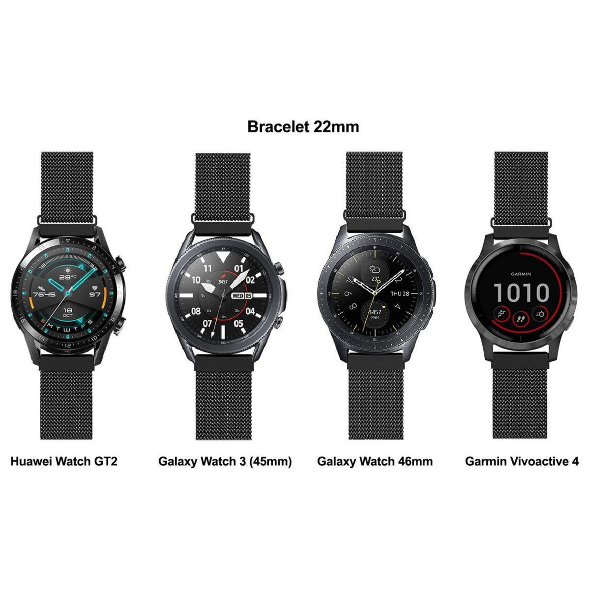 IBROZ Bracelet Samsung/Huawei 22mm Maille noir