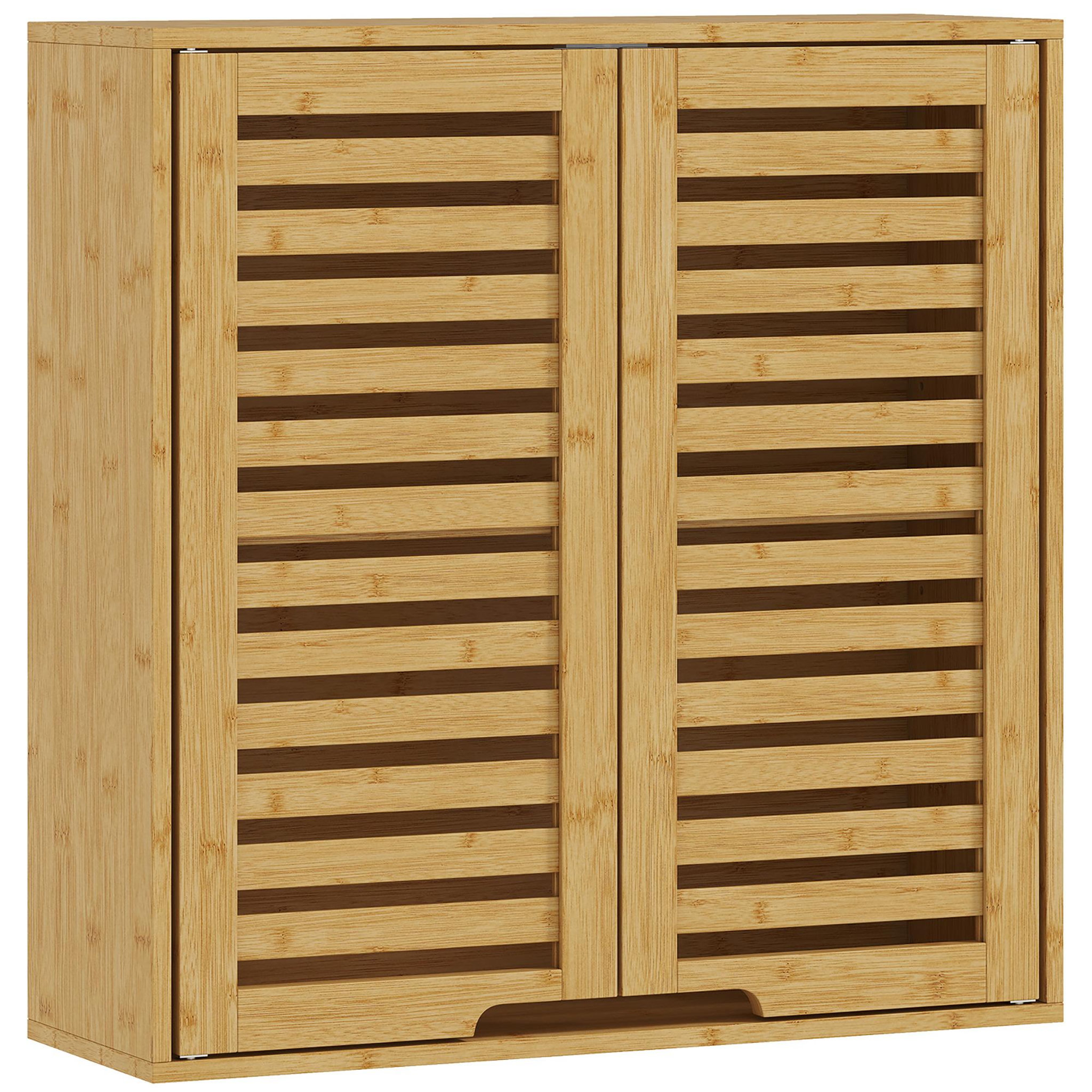 HOMCOM Armoire murale de salle de bain style exotique bambou 60 x 20 x 60 cm 2 portes étagère