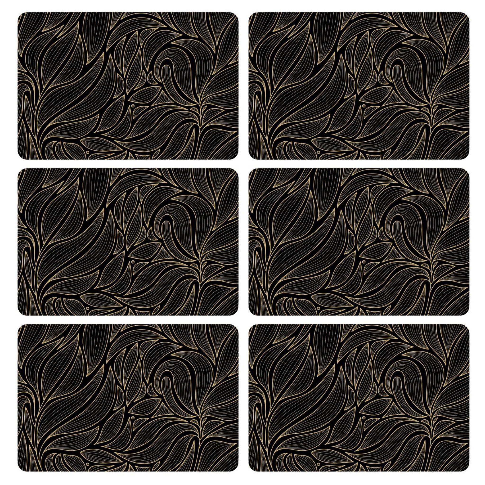 TOILINUX Lot de 6 sets de table motif feuillage avec encre métallique cosmo - 30 x 45 cm - or et noir
