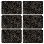 HABITABLE Lot de 6 sets de table motif feuillage avec encre métallique COSMO - 30 x 45 cm - Or et noir