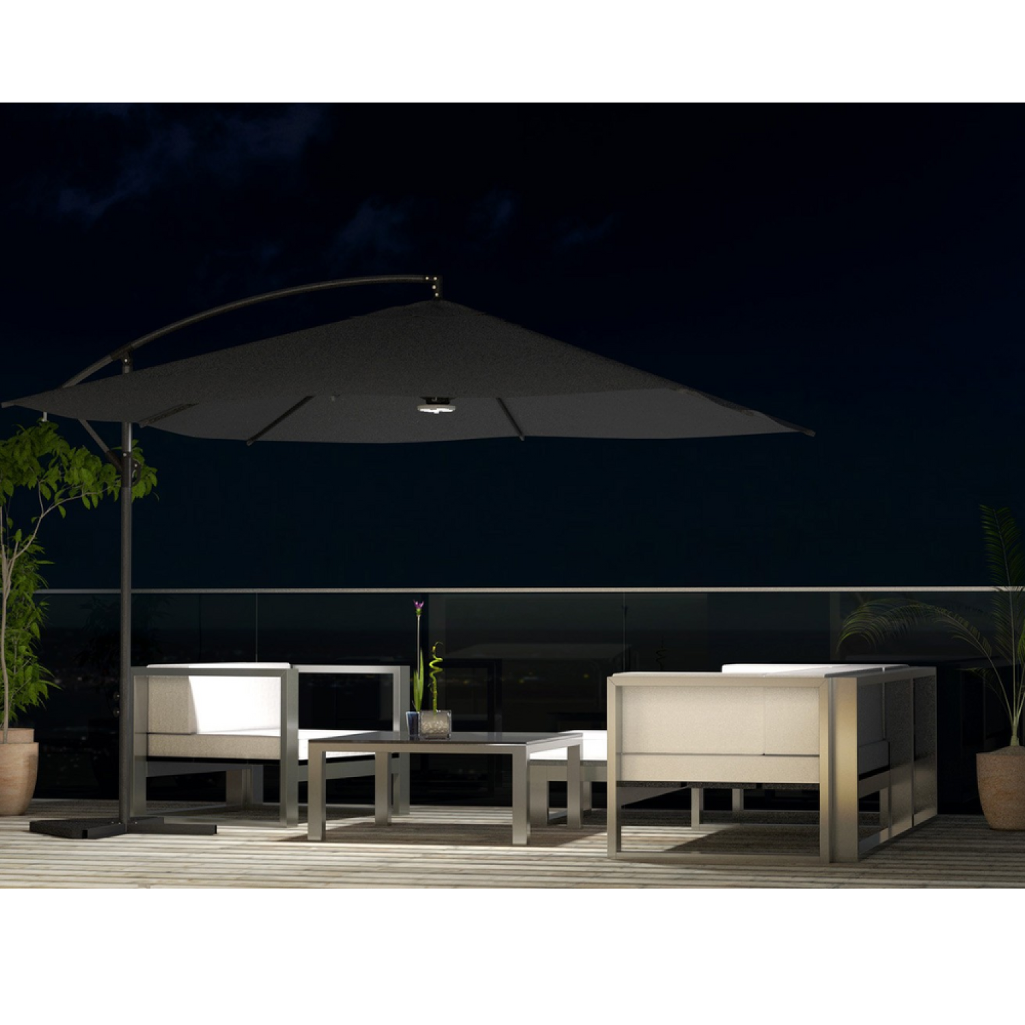 Voir la diapositive 6 : CONCEPT USINE Parasol gris déporté carré 3 x 3 m led solenzara