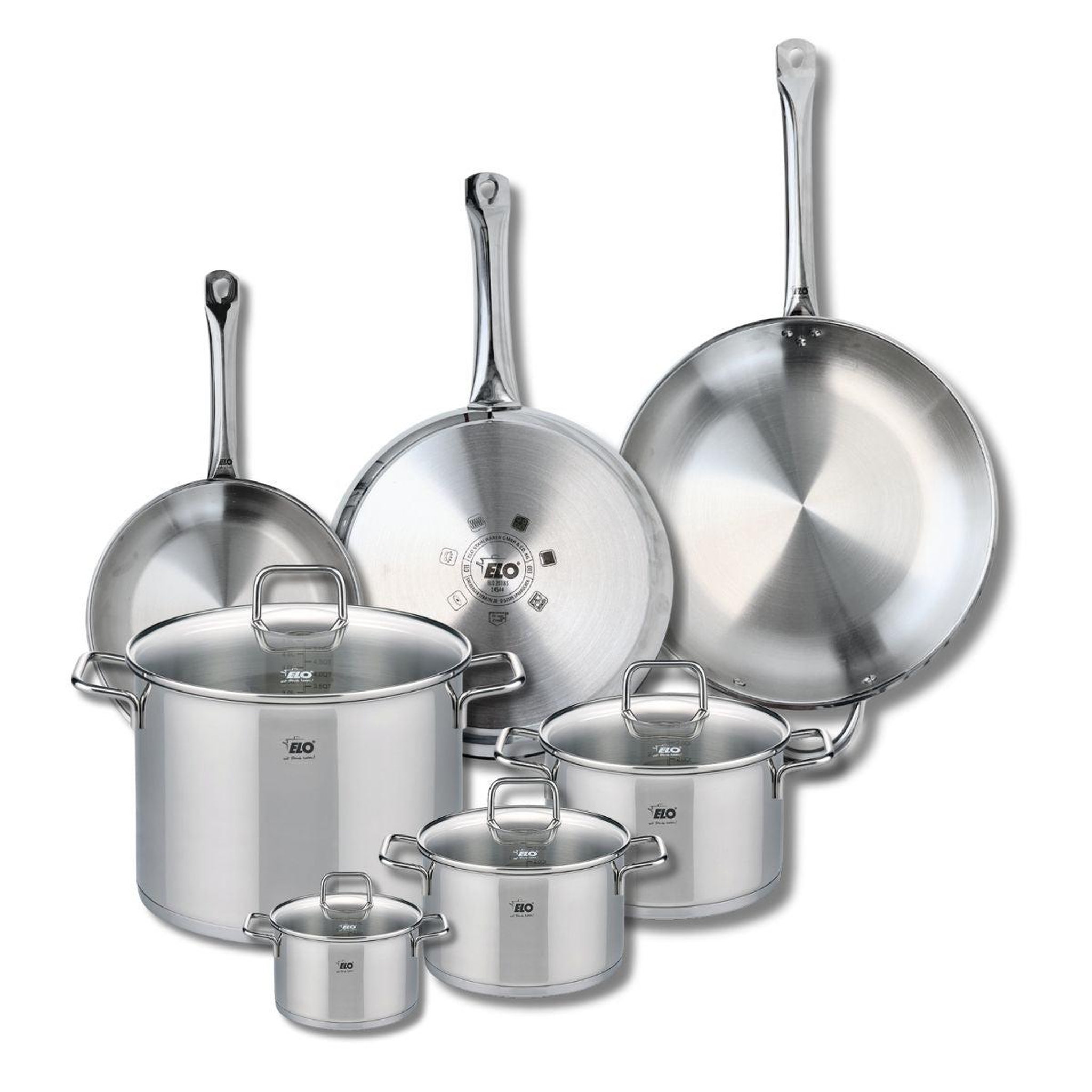 ELO Ensemble de 3 poêles de cuisson 24, 28 et 32 cm et 4 faitouts 12, 16, 20 et 26 cm elo profi citrin