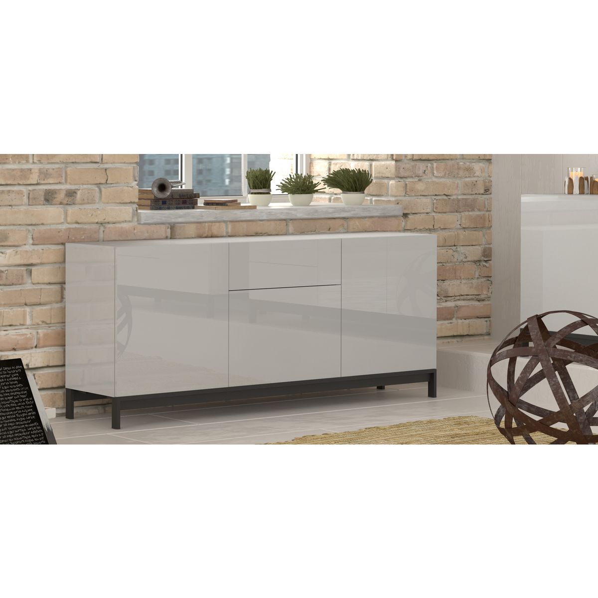 Buffet moderne sur pieds 3 portes 1 tiroir L170cm FLORENCE
