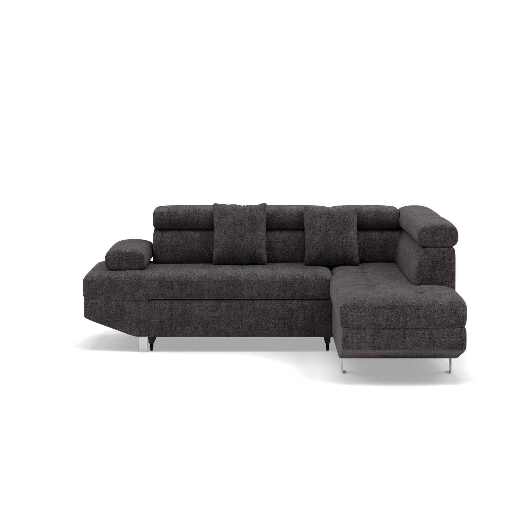 Voir la diapositive 1 : BEST MOBILIER Margaux - canapé d'angle droit 5 places convertible avec coffre et têtières réglables en velours texturé
