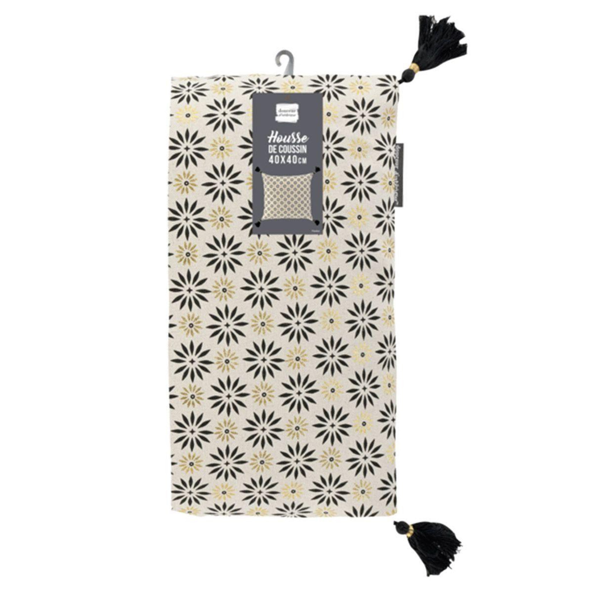 Voir la diapositive 3 : Douceur d'Intérieur Housse de coussin à pompons  floeor  40x40cm or