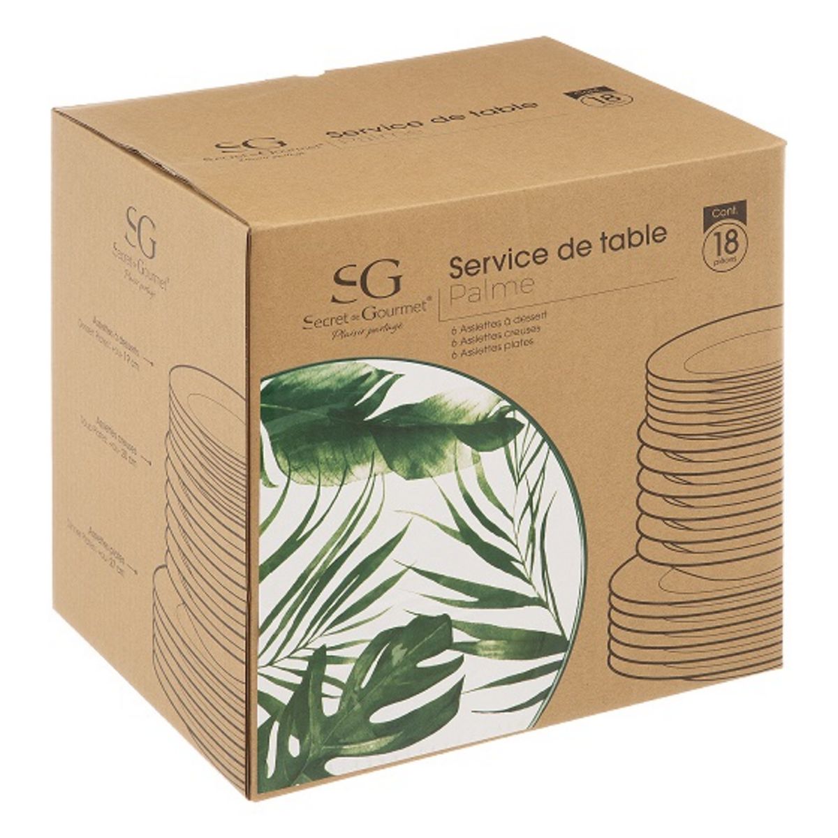 Service d'assiettes 18 pièces porcelaine palme vert  