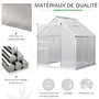 Voir la diapositive 4 : OUTSUNNY Serre de jardin aluminium polycarbonate 3,61 m² dim. 1,9L x 1,9l x 2H m lucarne réglable fondation porte coulissante