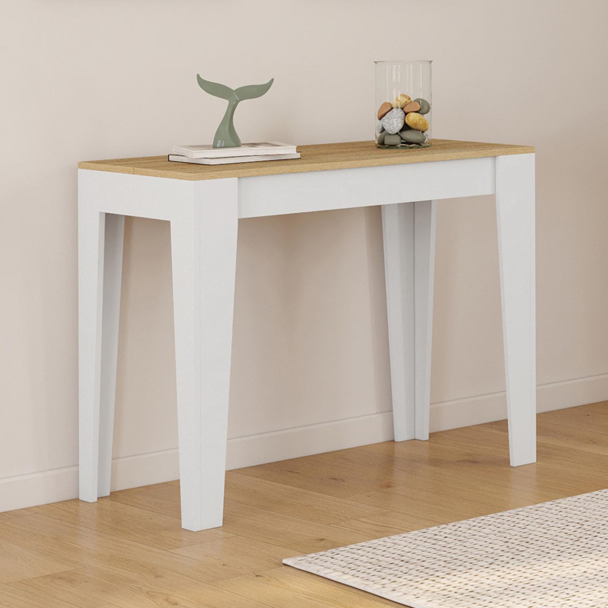 Voir la diapositive 3 : ID MARKET Table console extensible michel 10 personnes 235 cm bois façon hêtre et blanc