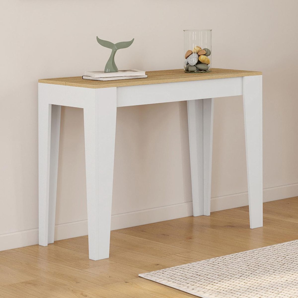 ID MARKET Table console extensible MICHEL 10 personnes 235 cm bois blanc et façon hêtre