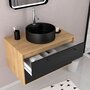Aurlane Meuble de salle de bain Chêne naturel + Vasque noir mat + Colonne + Miroir LED - UBY 80 - 80x45x53cm