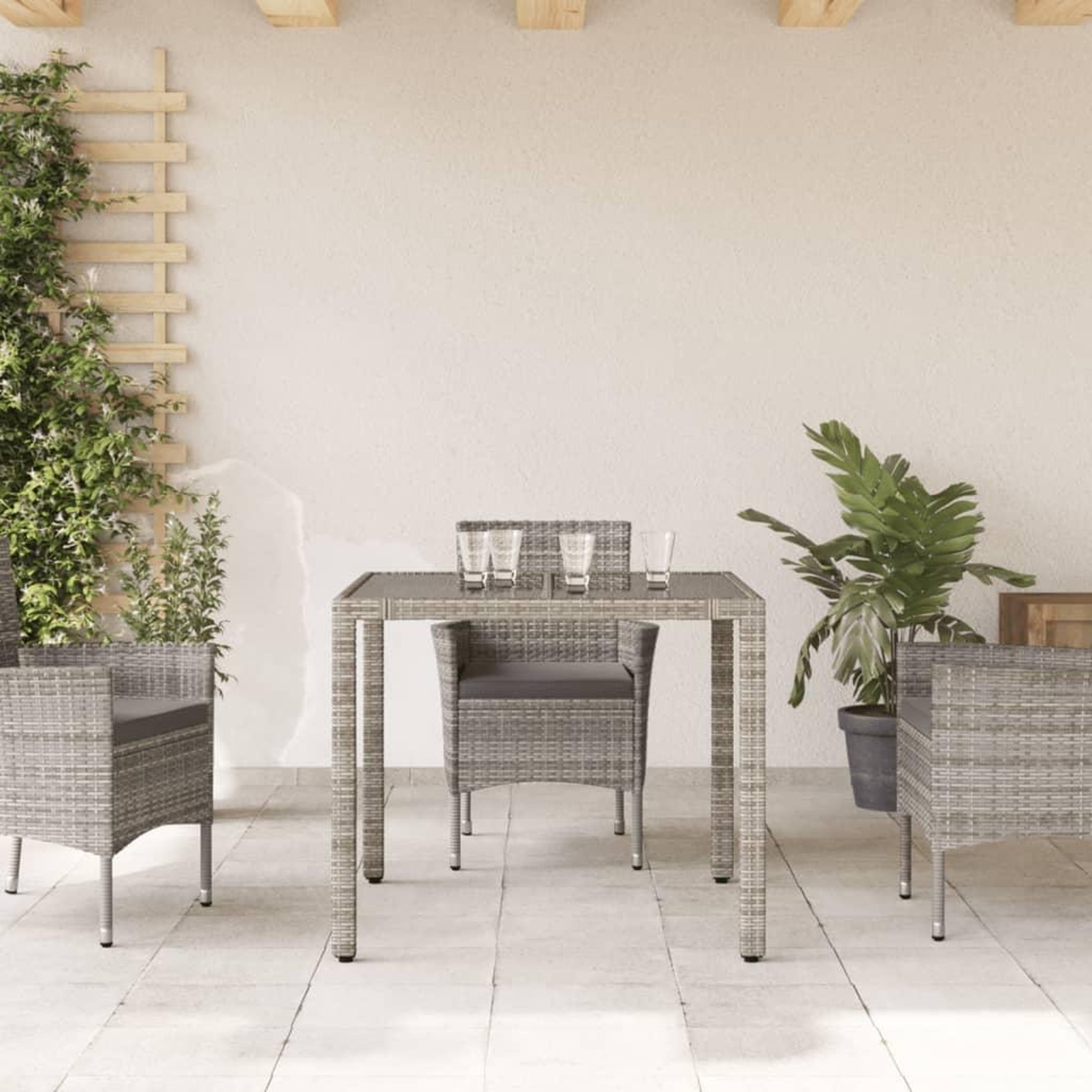 Voir la diapositive 3 : VIDAXL Table de jardin dessus en verre Gris 90x90x75 cm Resine tressee