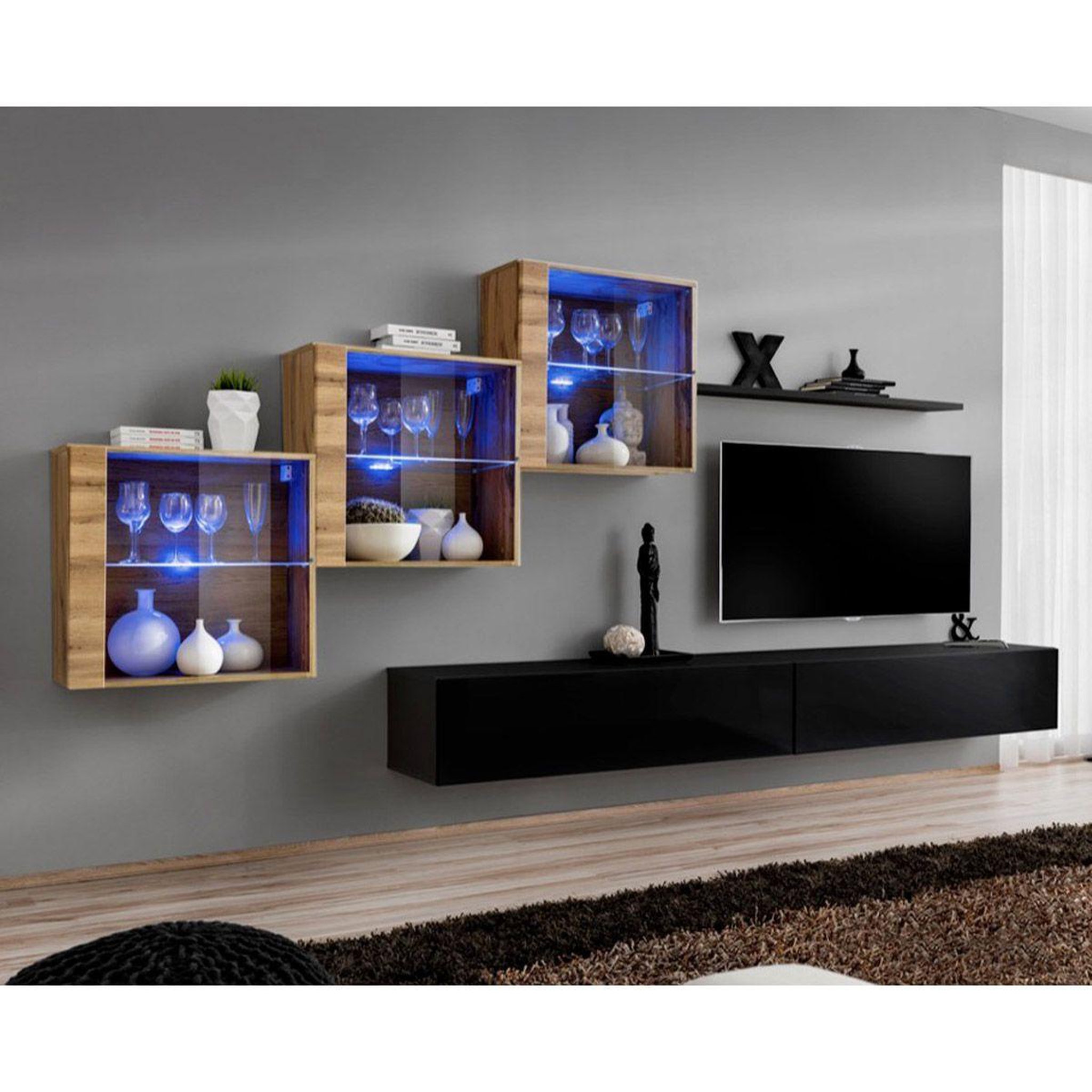Paris Prix Meuble tv mural design  switch xx  330cm noir & naturel
