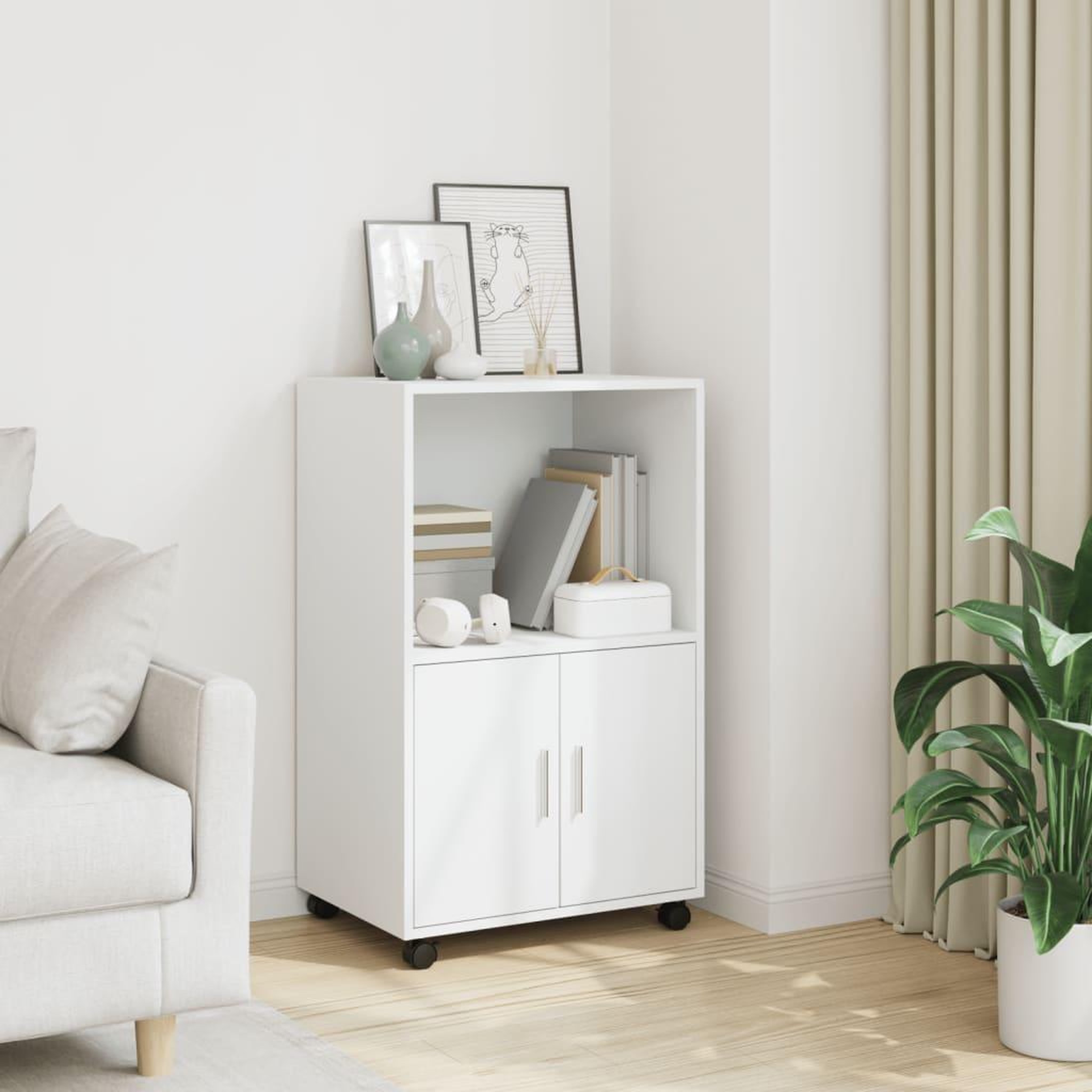 VIDAXL Armoire a roulettes blanc 55x40x91 cm bois d'ingenierie
