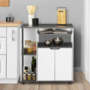 Voir la diapositive 2 : ID MARKET Desserte de cuisine COSI bois blanc et plateau gris L.76 CM