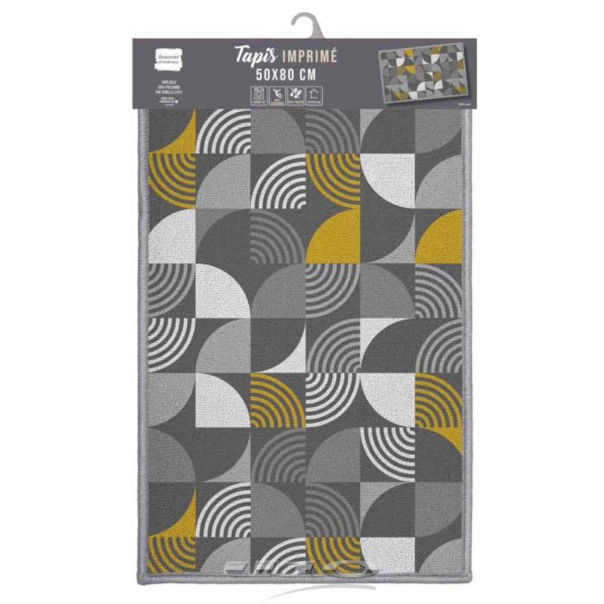 Paris Prix Tapis Déco Imprimé  Rythmo  50x80cm Gris