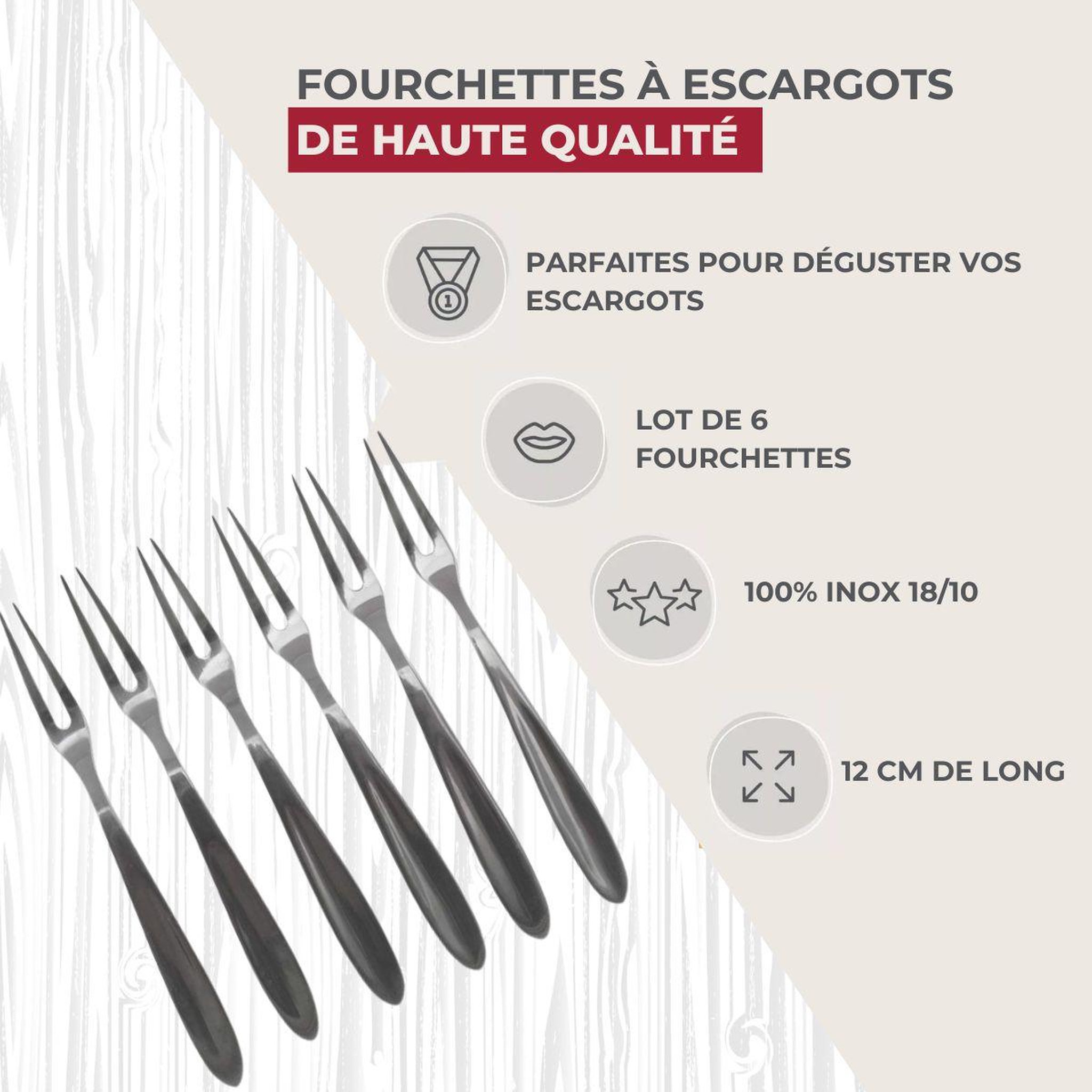 Voir la diapositive 2 : Fackelmann Lot de 6 fourchettes à escargots 12,5 cm fackelmann