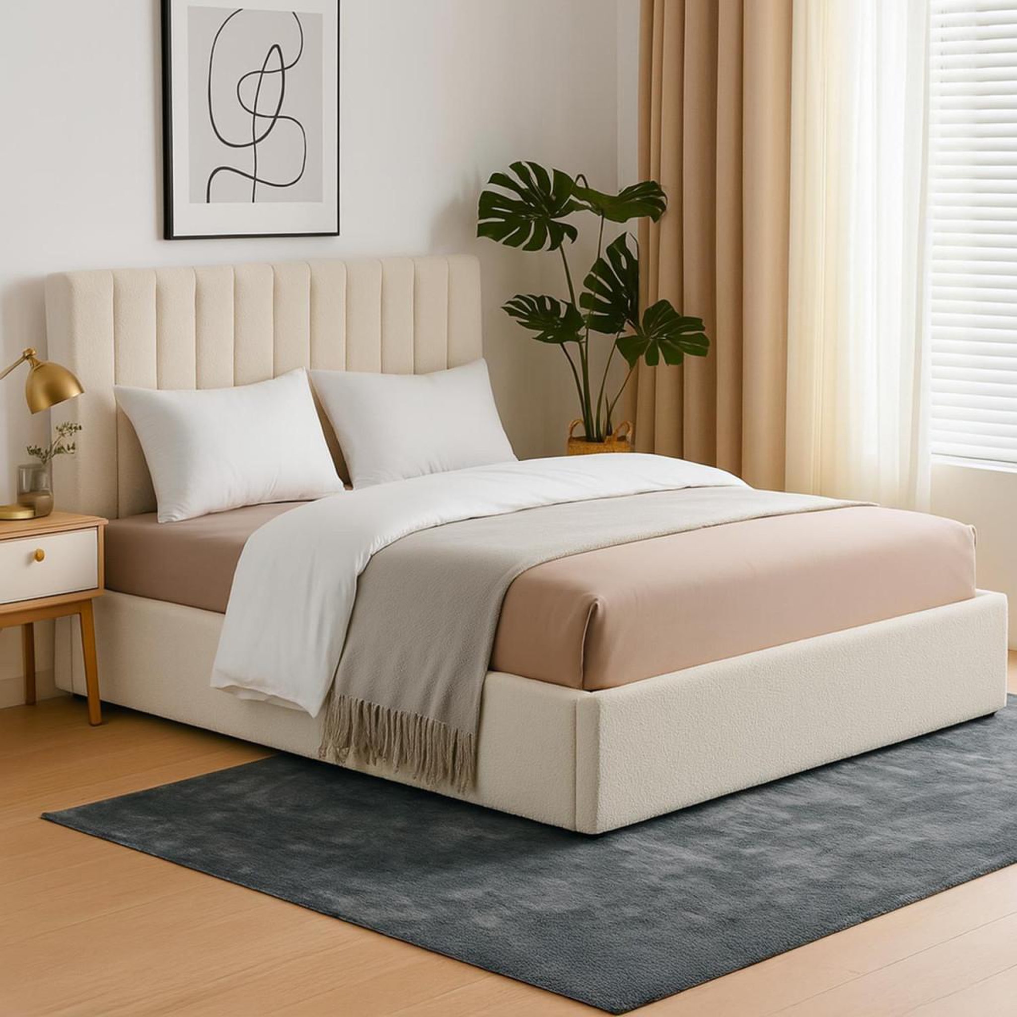Voir la diapositive 6 : Paris Prix Pack lit coffre bouclette  dream  & matelas  goodream  180x200cm beige