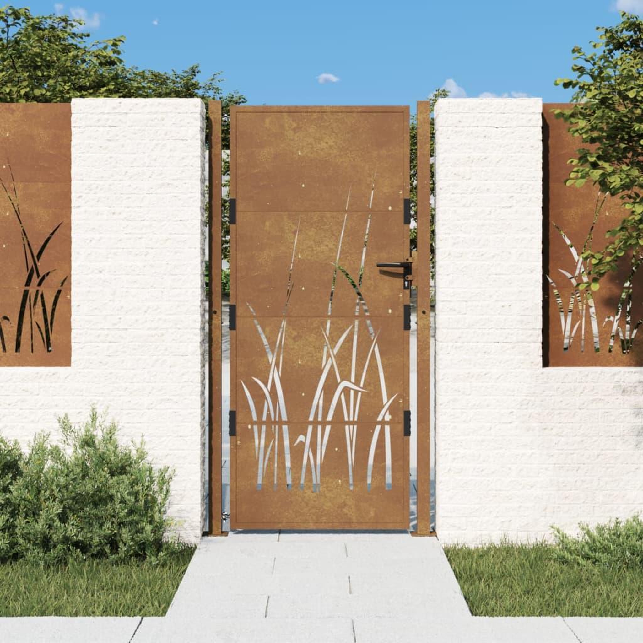 VIDAXL Portail de jardin 105x205 cm acier corten conception d'herbe